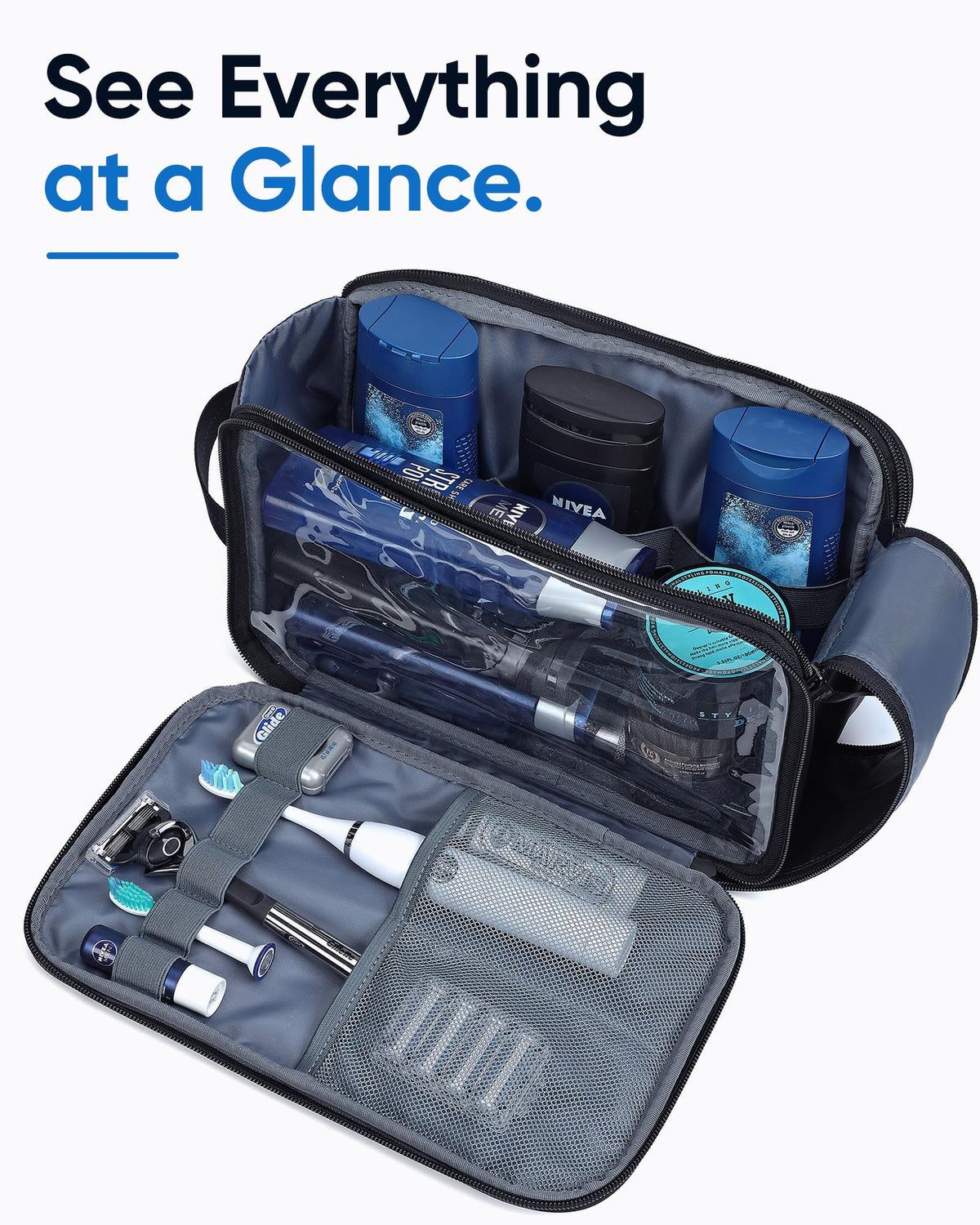 ZEEMO Travel Toiletry Bag with personal items organized
