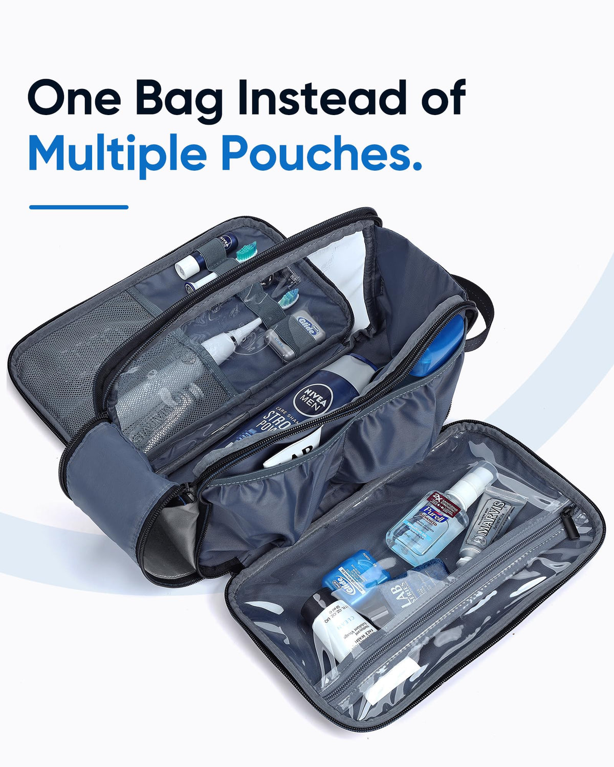 ZEEMO Travel Toiletry Bag with toiletries inside