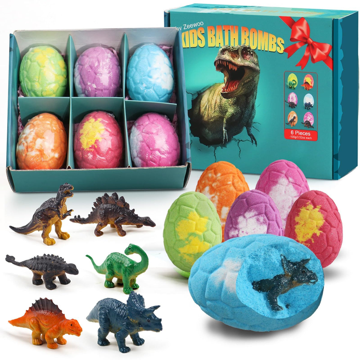 Zeewoo Dinosaur Bath Bombs Set with six colourful bath bombs