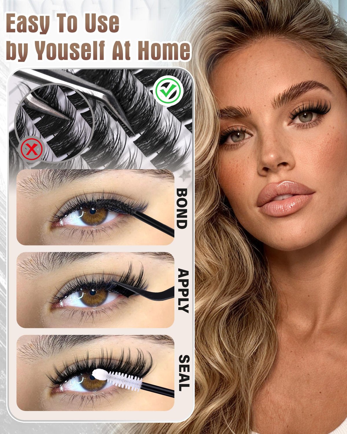 Zegaine Cat Eye Lash Clusters in use on a model