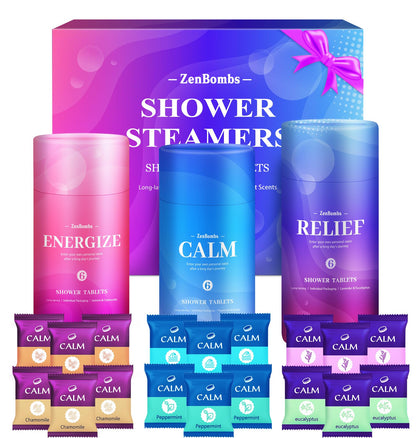 ZenBombs 18 Pack Shower Steamers in elegant packaging