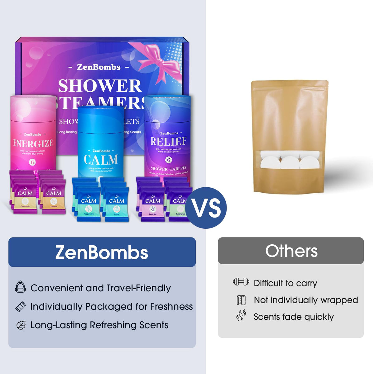 ZenBombs shower steamers displayed in gift box