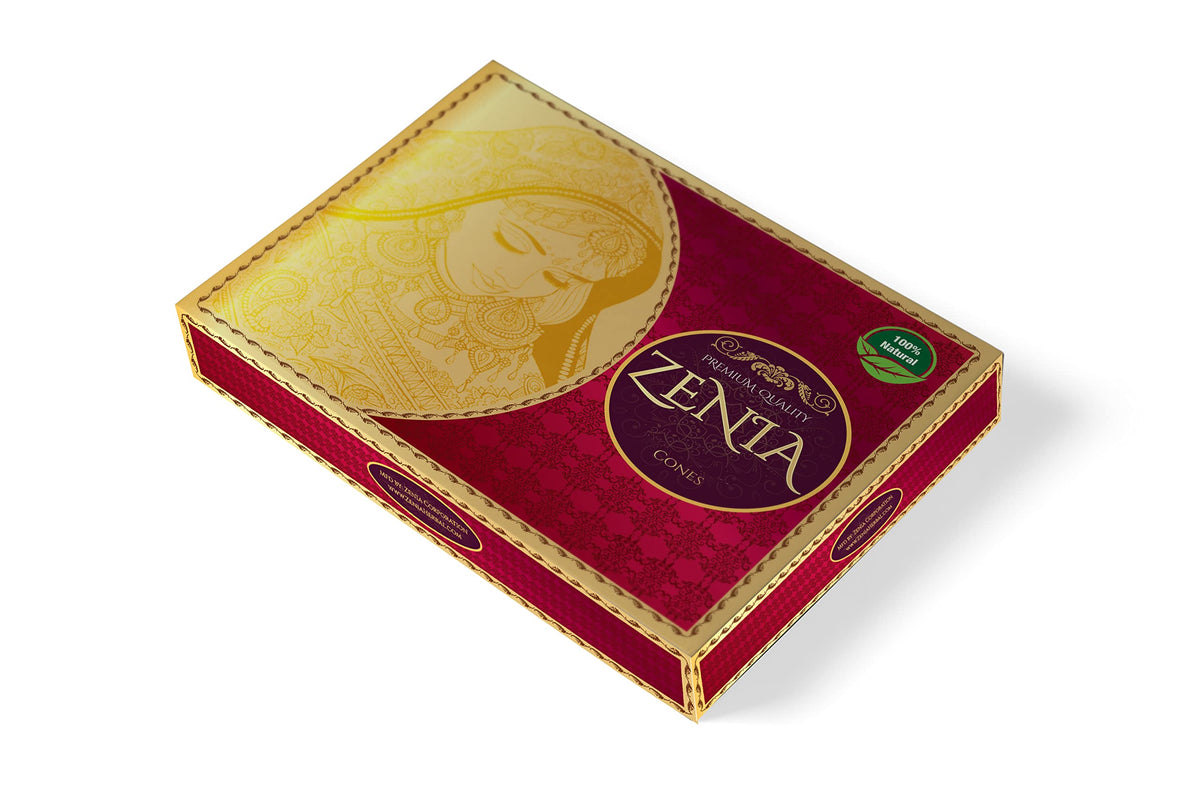 Zenia henna cones displayed on a wooden surface