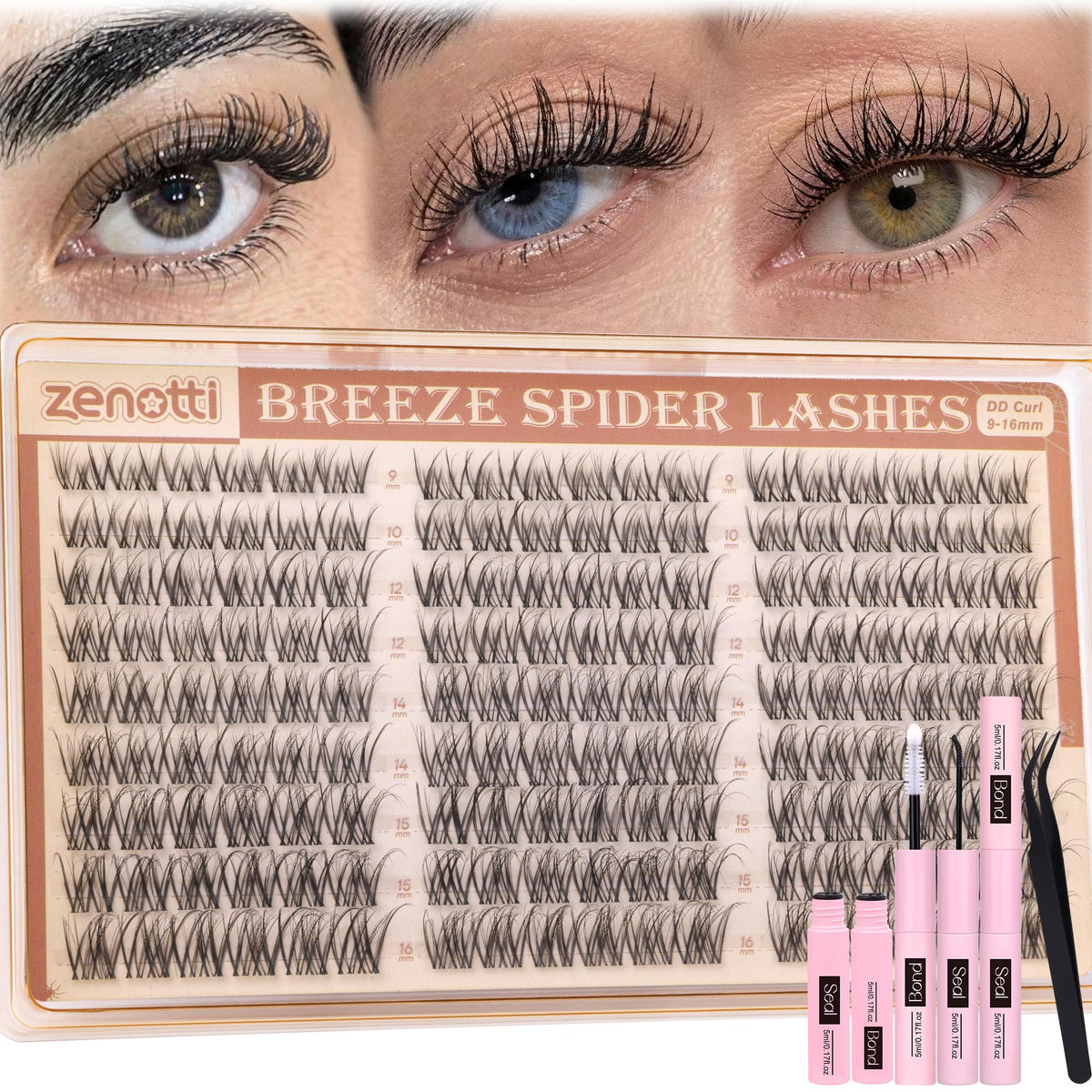 zenotti Breeze Spider Lash Clusters Kit front view with 162PCS