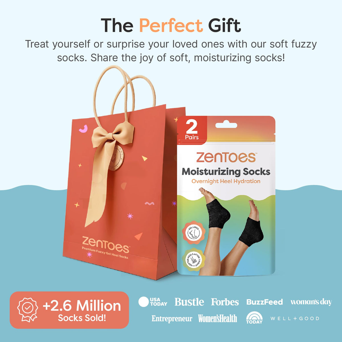 ZenToes heel socks laid flat showcasing size options