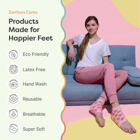 ZenToes Moisturizing Heel Socks displayed in different sizes