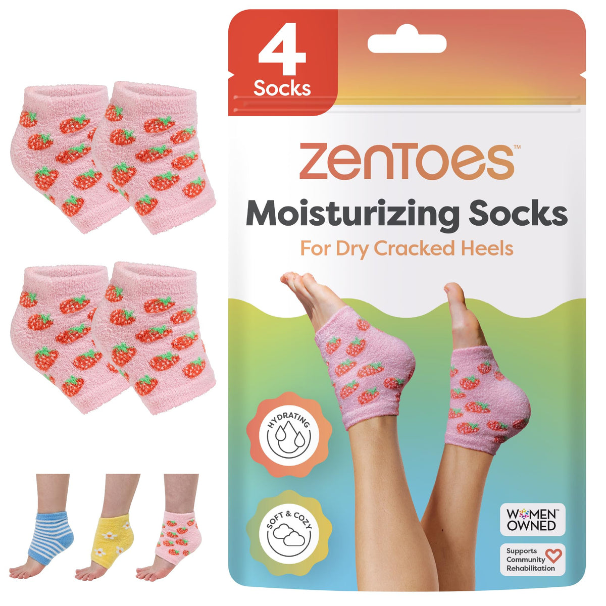 ZenToes Moisturizing Heel Socks front view, gel-lined design