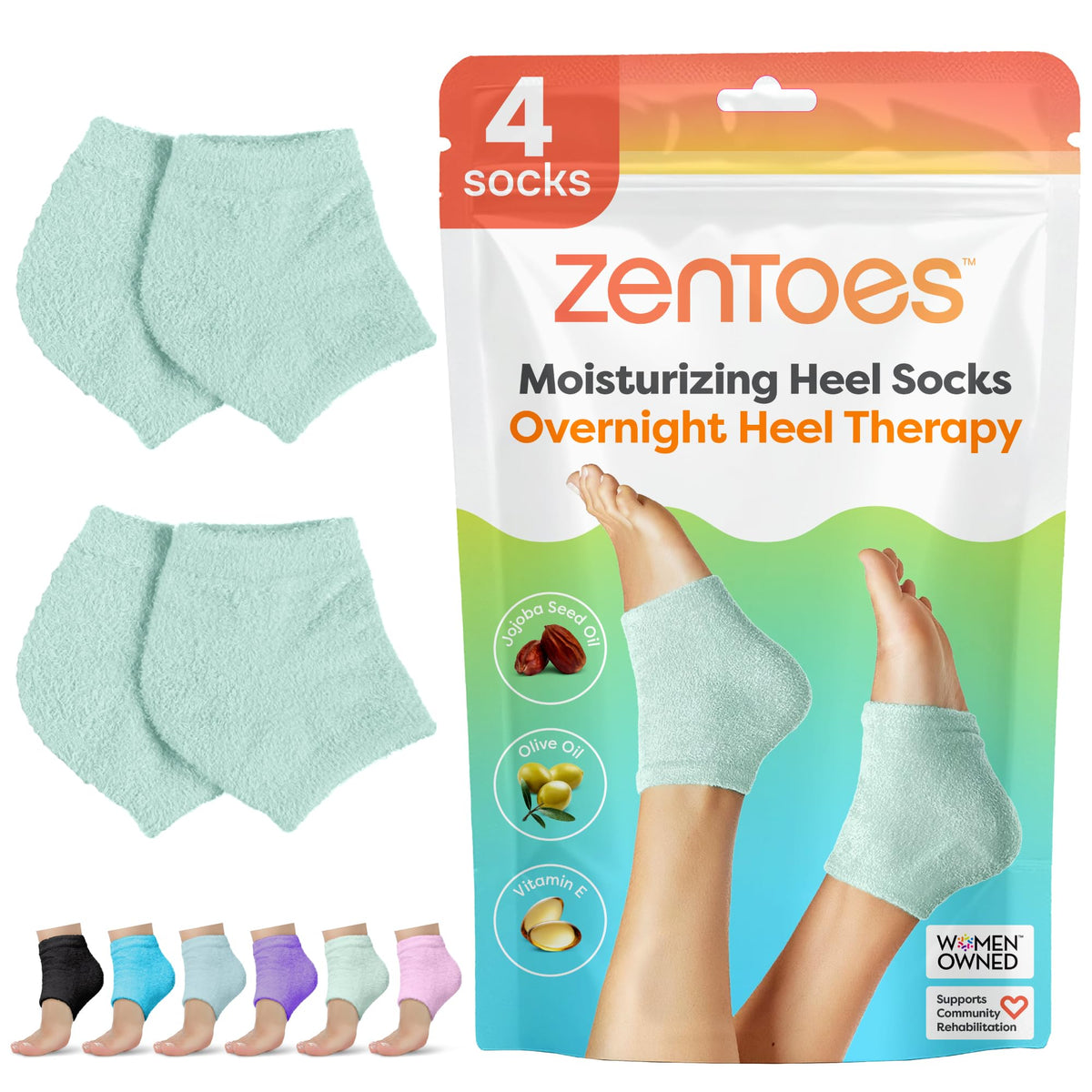 ZenToes Moisturizing Heel Socks front view with gel lining