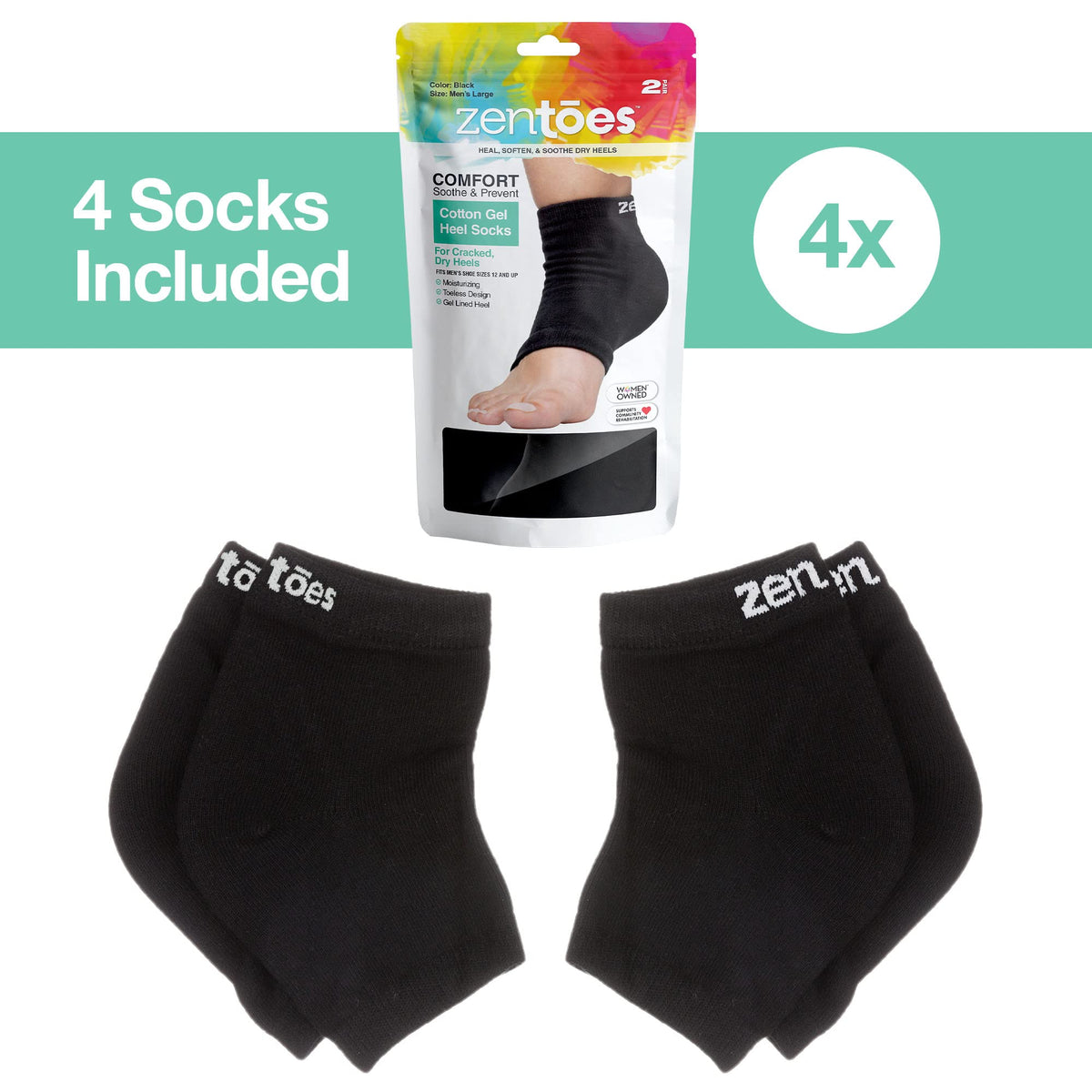 ZenToes Moisturizing Heel Socks in Regular size on a white background