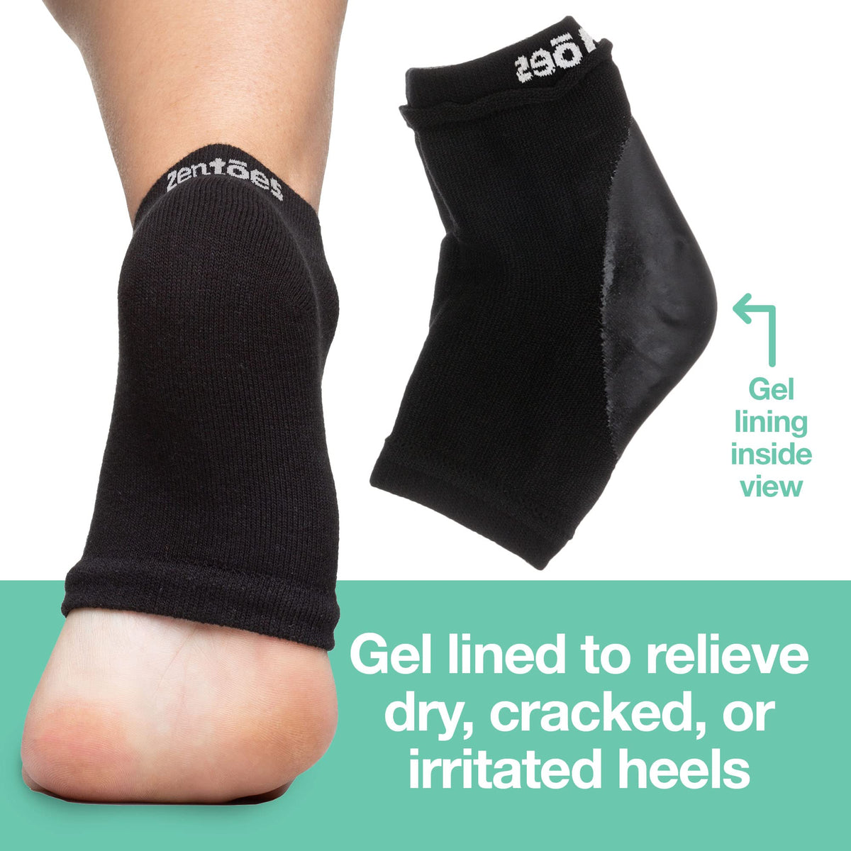 ZenToes Moisturizing Heel Socks in Wide Width on a wooden surface