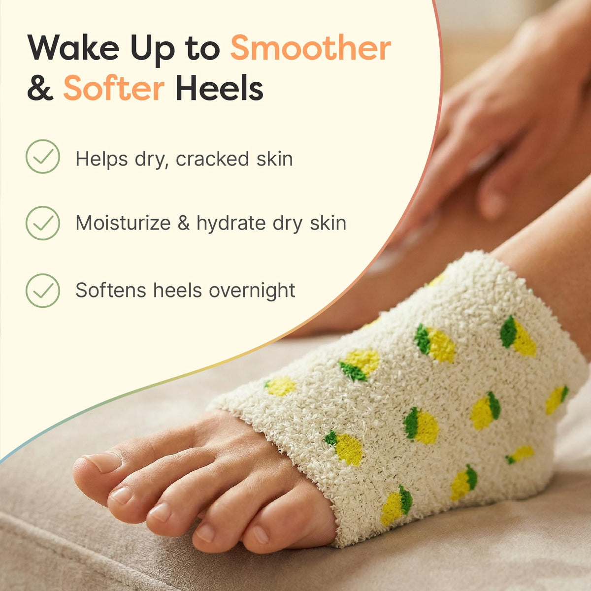 ZenToes Moisturizing Heel Socks on a foot for demonstration