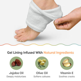 ZenToes Moisturizing Sleep Socks on a foot showing open toe design