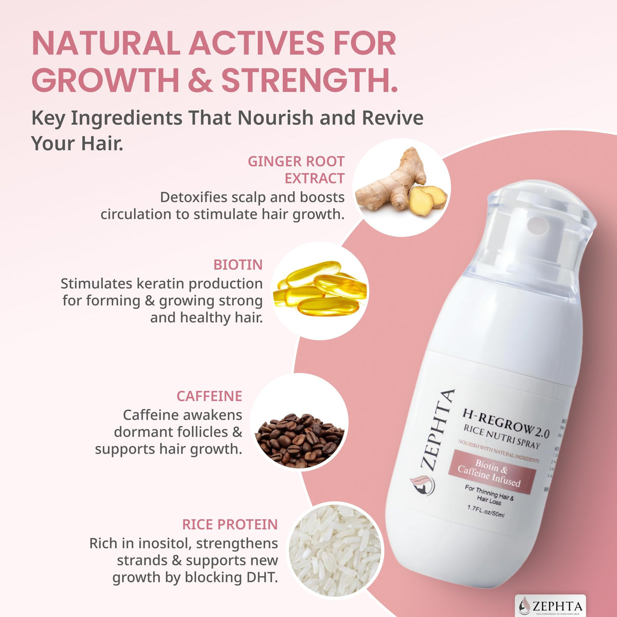 Zephta H-Regrow Hair Growth Spray bottle side view
