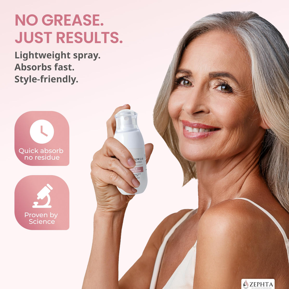 Zephta H-Regrow Hair Growth Spray in a bathroom setting