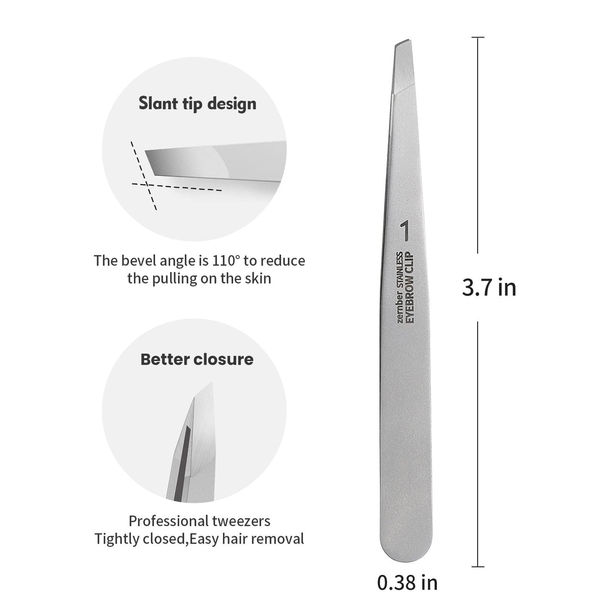 ZERNBER Eyebrow Tweezers angled view