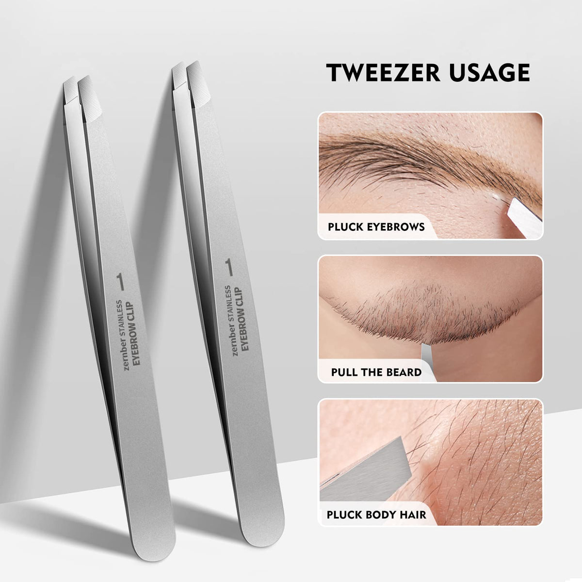 ZERNBER slant tweezers showing 25-degree angle design