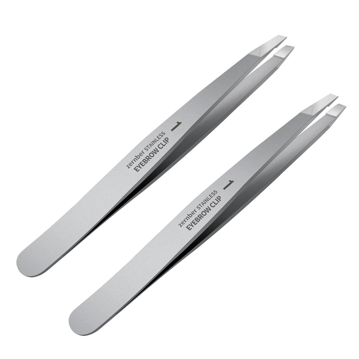 ZERNBER stainless steel tweezers set front view with storage case