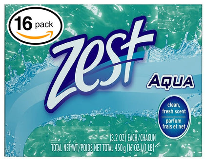 Zest Aqua Deodorant Bar Soap pack of 16 bars, 3.2oz each