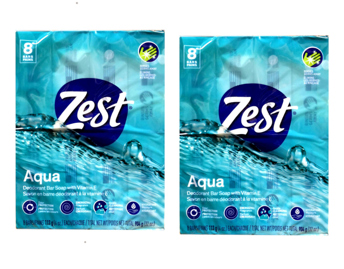 Zest Aqua Pure Cleansing Bar Soap 8 count pack front view