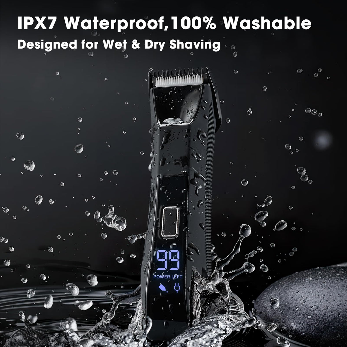 Zesuti Pubic Hair Trimmer in shower setting demonstrating waterproof feature