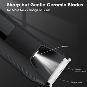 Zesuti Pubic Hair Trimmer showing LED display and charging status