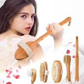 Zeutch Dry Brushing Body Brush Set with long handle