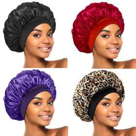 ZHENSILK silk bonnet set in black, wine red, purple, and leopard print