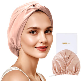 ZIMASILK 22 Momme 100% Mulberry Silk Bonnet in Blush Pink front view