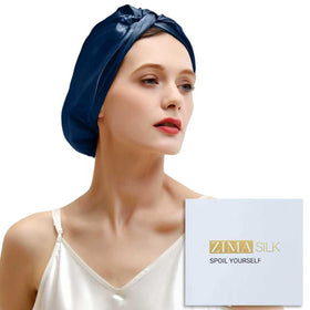 ZIMASILK 22 Momme Mulberry Silk Bonnet in navy colour, front view
