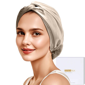 ZIMASILK 22 Momme Mulberry Silk Bonnet in taupe, front view