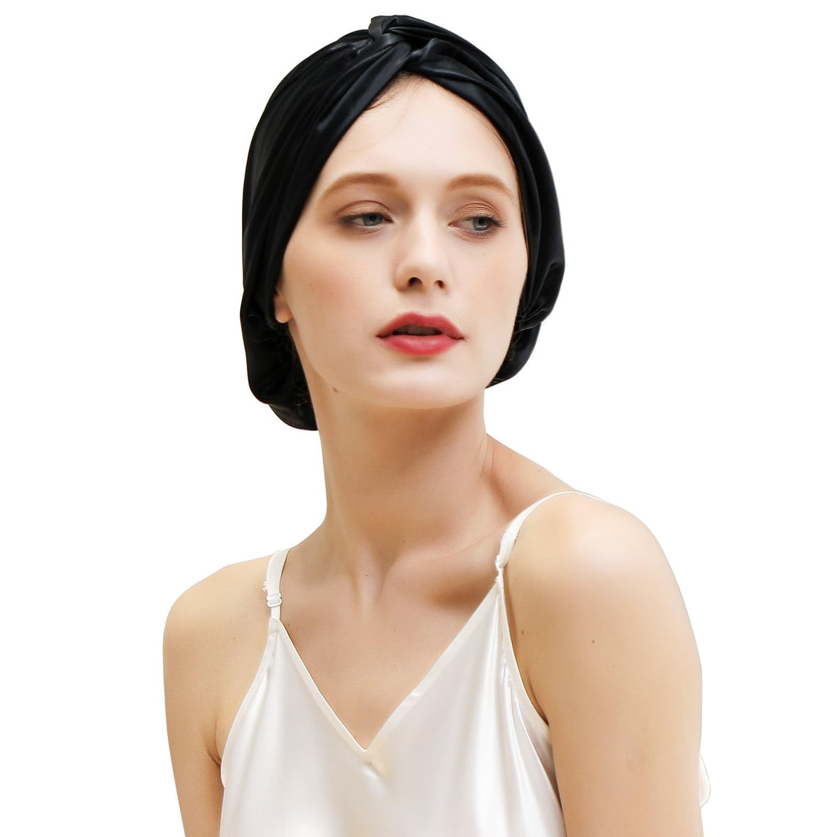 ZIMASILK 22 Momme Silk Bonnet front view in black