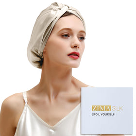 ZIMASILK 22 Momme Silk Bonnet in cream, front view