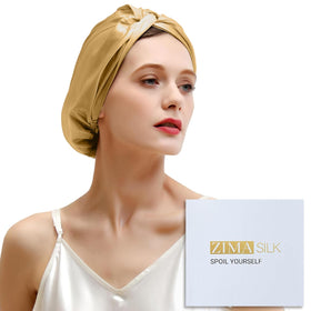 ZIMASILK 22 Momme Silk Bonnet in gold front view