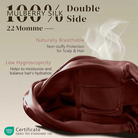 ZIMASILK 22 Momme Silk Bonnet showing adjustable elastic band