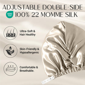 ZIMASILK silk bonnet showing adjustable elastic band