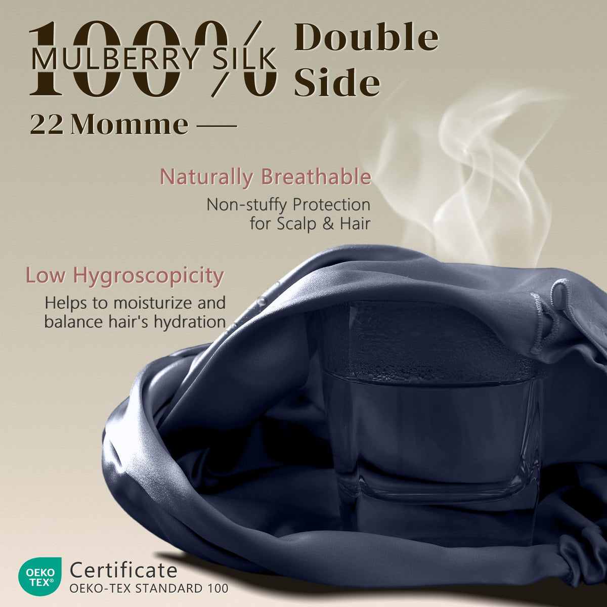 ZIMASILK silk bonnet showing adjustable elastic band