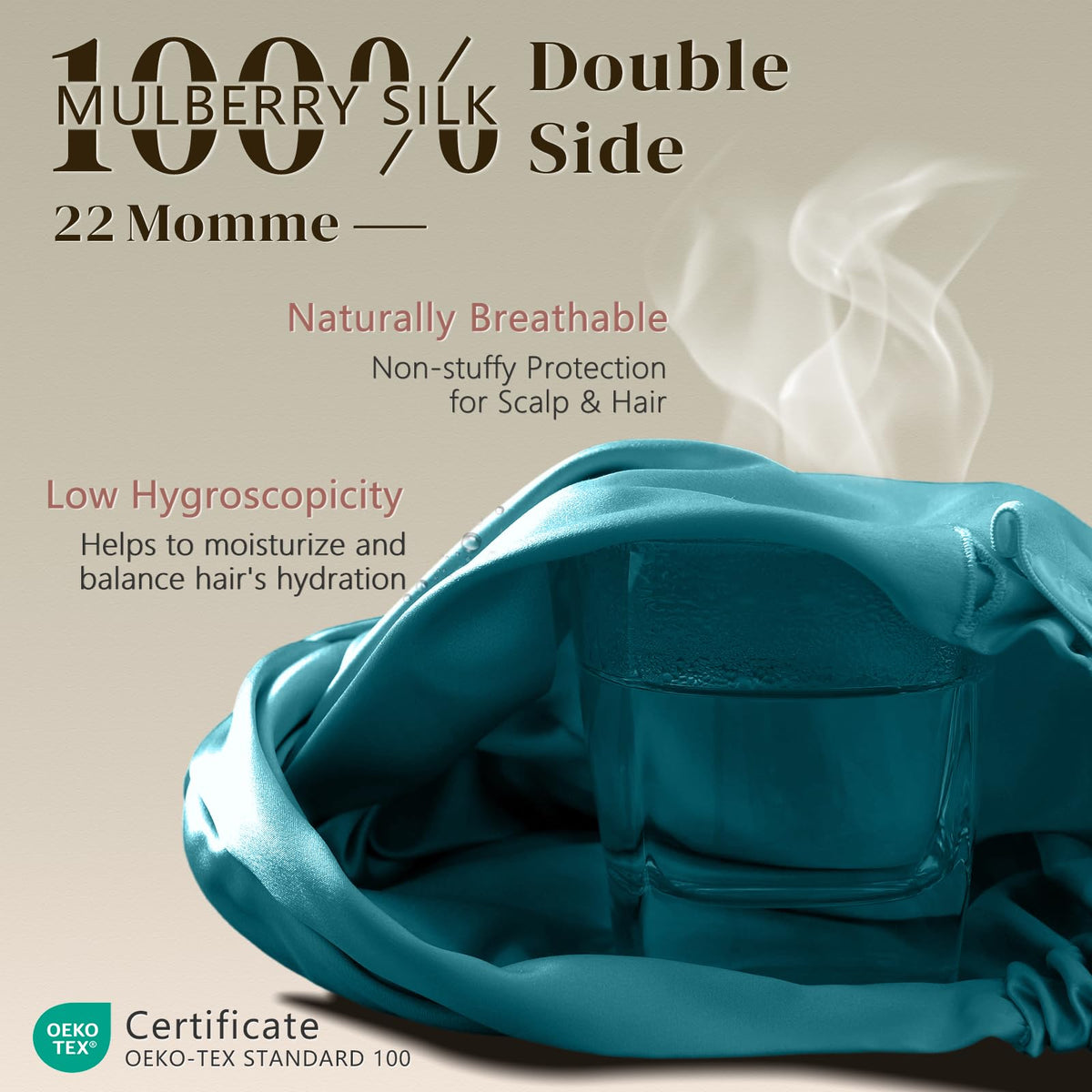 ZIMASILK silk bonnet showing adjustable elastic band
