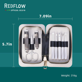 Zipper leather bag containing RedFlow manicure tools
