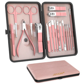 ZIZZON 18 in 1 Manicure Set pink case open showing tools