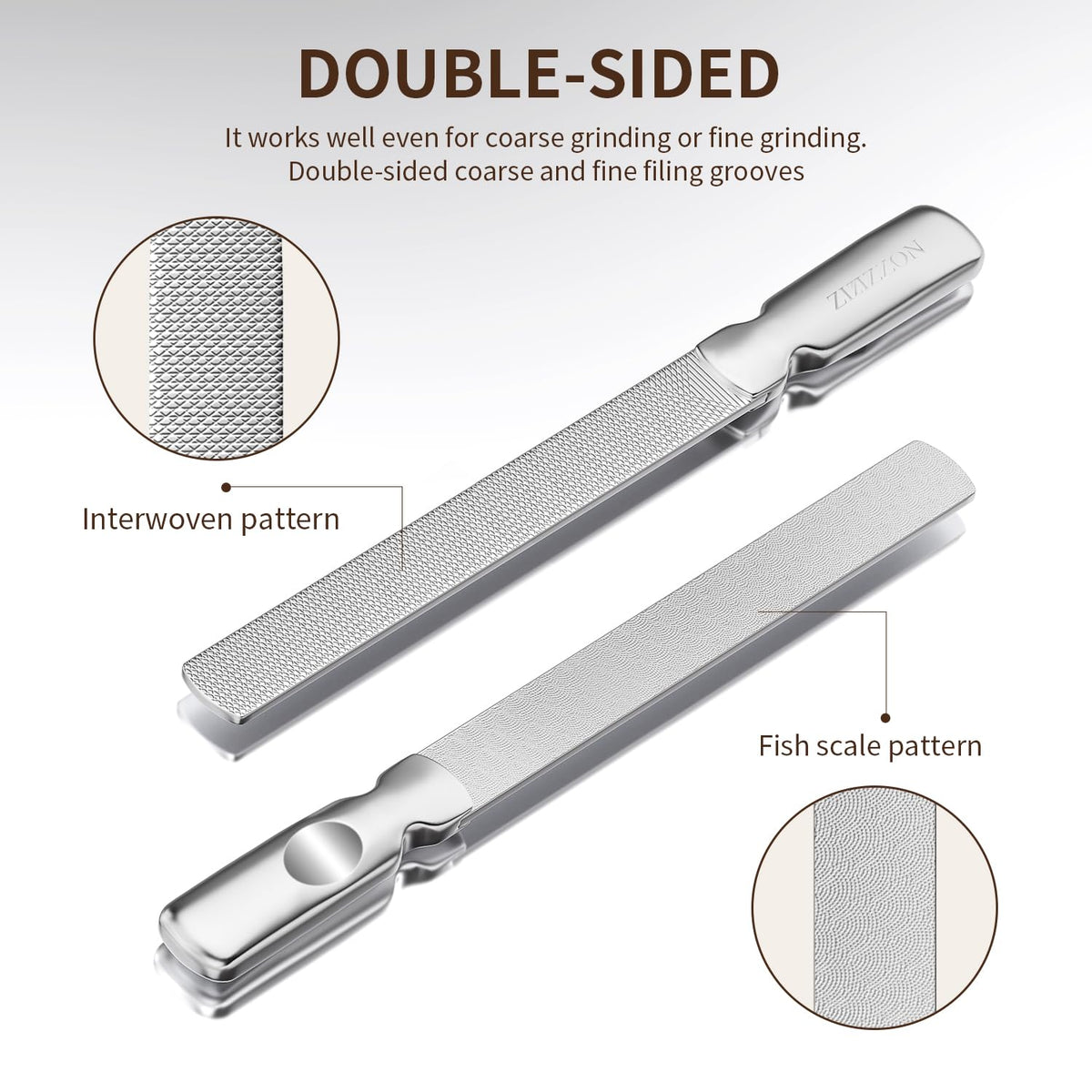 ZIZZON nail file showing rough and fine surfaces