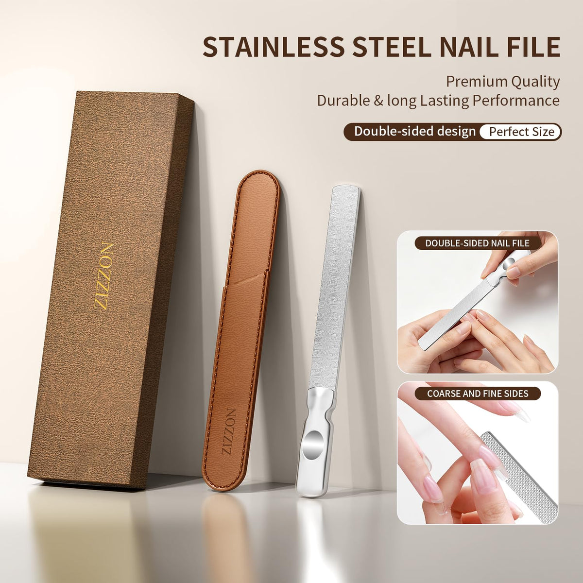 ZIZZON stainless steel nail file close-up