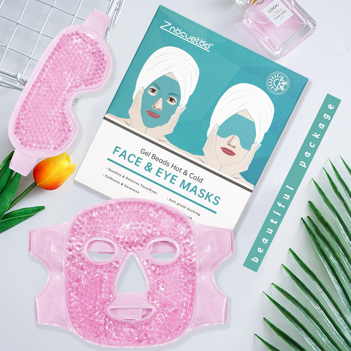 ZNÖCUETÖD Cooling Mask Ice Pack side view showing soft fabric