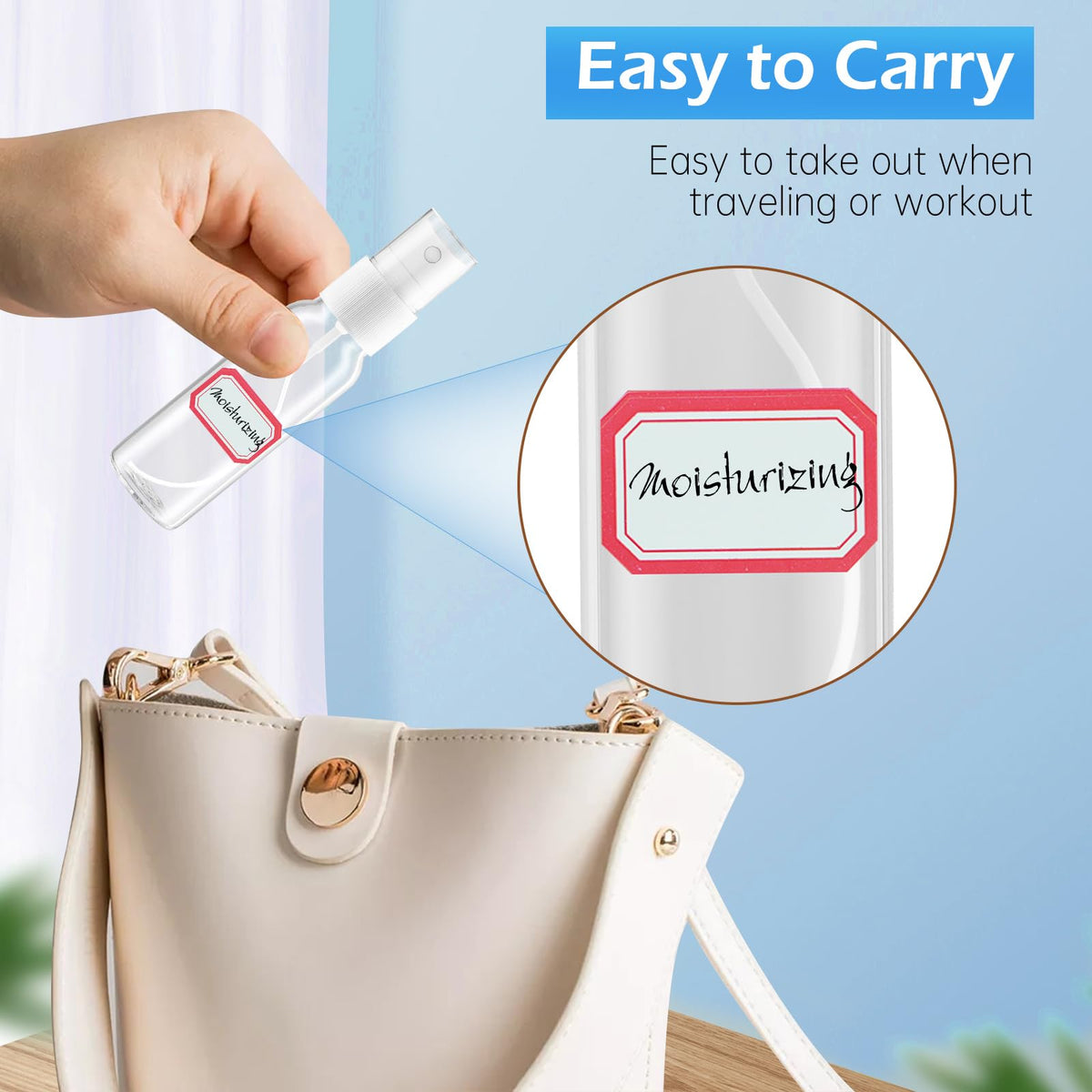 Zoizocp Mini Spray Bottles 30ml in travel bag