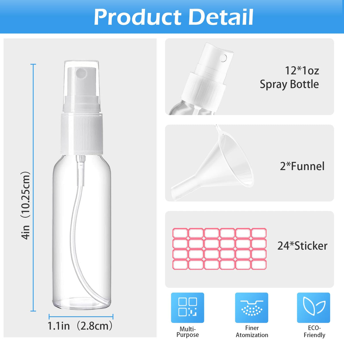Zoizocp Mini Spray Bottles 30ml side view with cap