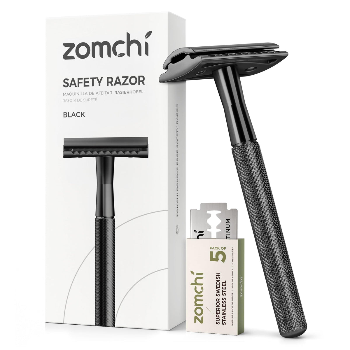 ZOMCHI Double Edge Safety Razor front view in black