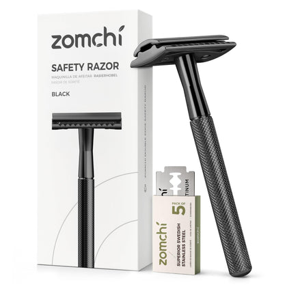 ZOMCHI Double Edge Safety Razor front view in black