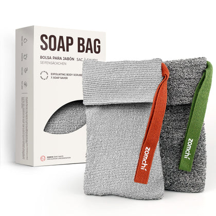 ZOMCHI Soap Bag for Soap Bars front view showing soft and rough textures