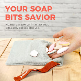 ZOMCHI Soap Bag hanging in a bathroom for easy drying