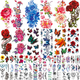 Zomme 82 Sheets Temporary Tattoos featuring floral designs