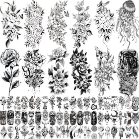 Zomme 82 Sheets Temporary Tattoos featuring large flower designs